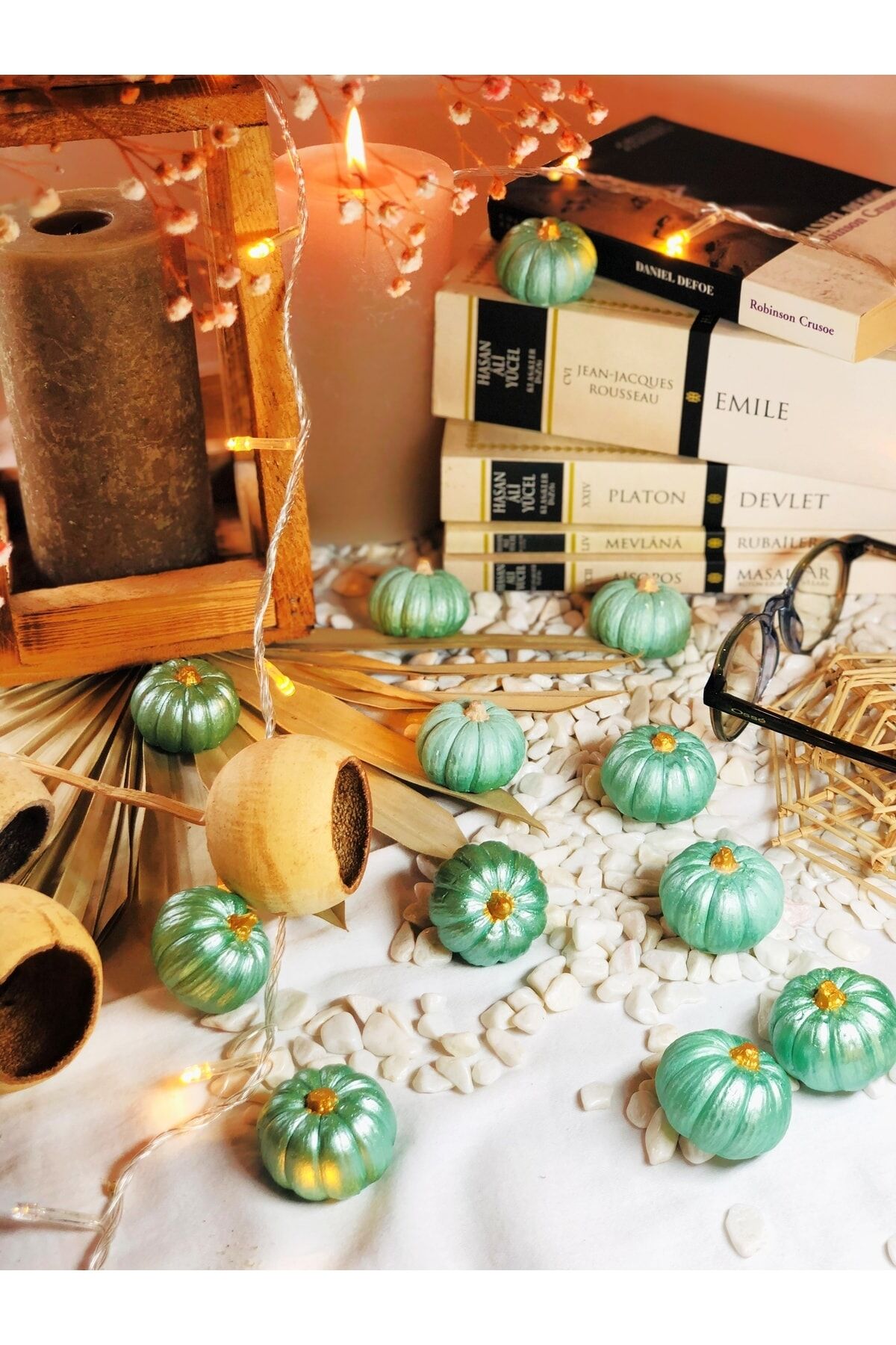 Balkabağı Dekor 12’li Adet Beton Kabak Obje Biblo Balkabağı Süs Dekorasyon