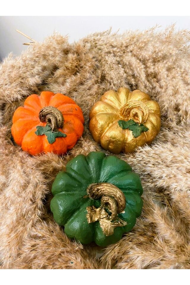 Balkabağı Dekor 3’lü Adet Beton Kabak Obje Biblo Balkabağı Süs Dekorasyon