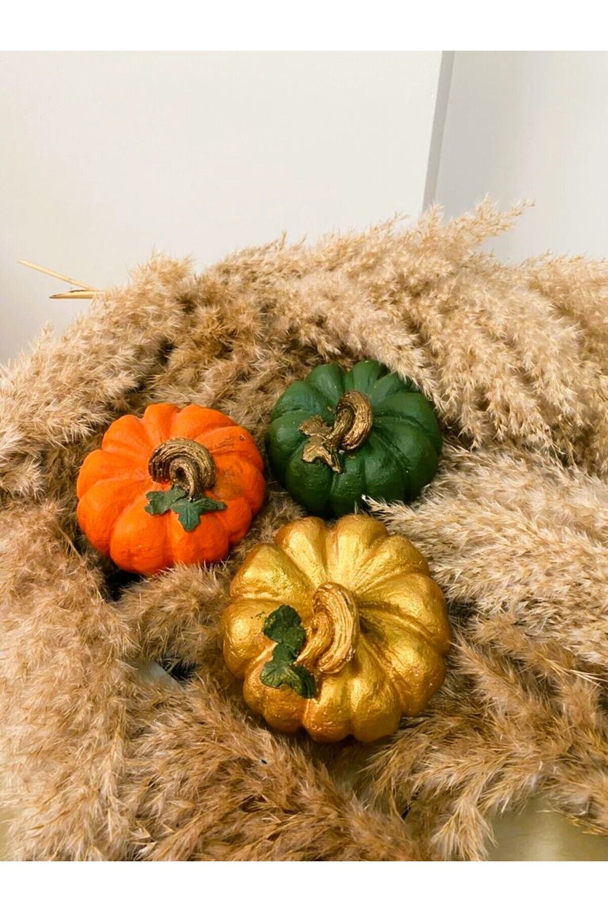 Balkabağı Dekor 3’lü Adet Beton Kabak Obje Biblo Balkabağı Süs Dekorasyon