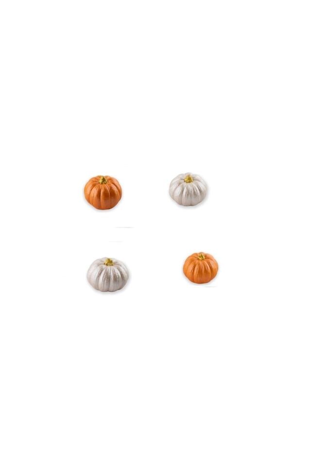 Balkabağı Dekor 4 Adet Kombin Renk Beton Kabak Obje Biblo Süs Dekorasyon