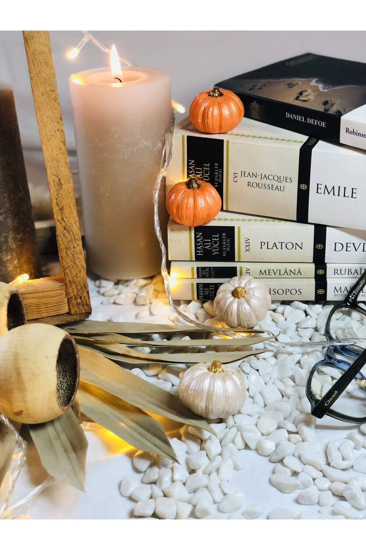 Balkabağı Dekor 4 Adet Kombin Renk Beton Kabak Obje Biblo Süs Dekorasyon