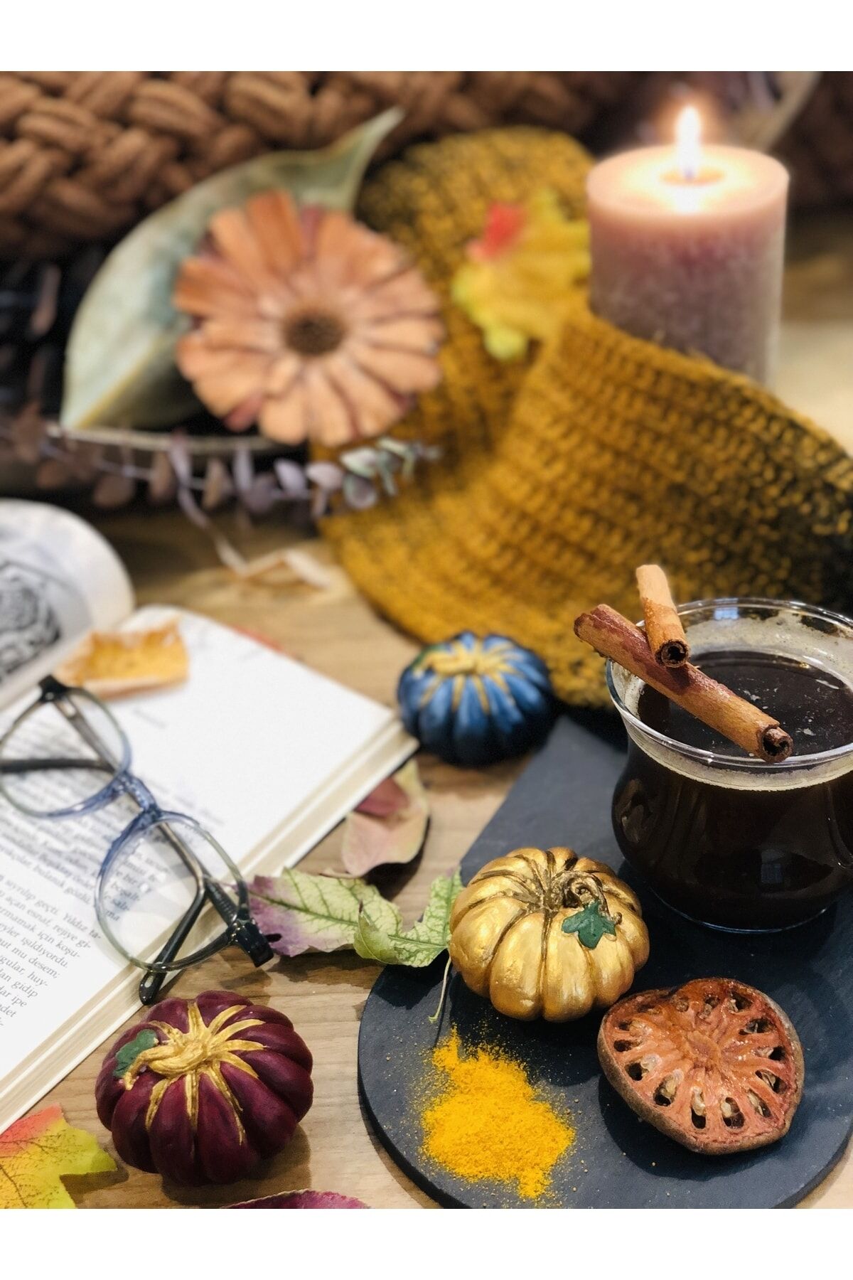 Balkabağı Dekor 3 Adet Kombin Renkli Beton Kabak Obje Biblo Süs Dekorasyon