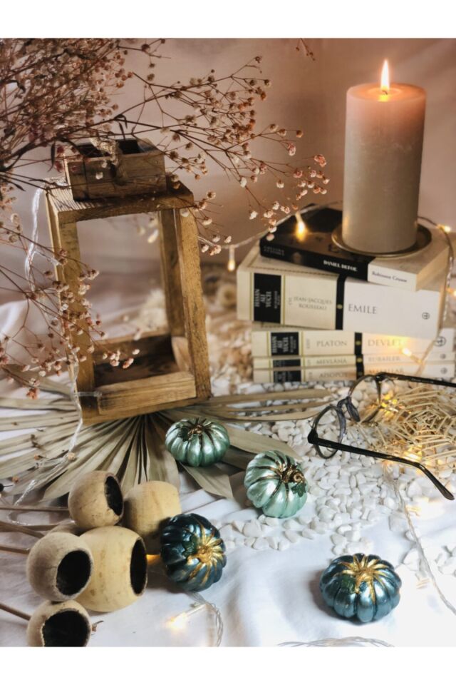 Balkabağı Dekor 4 Adet Kombin Renkli Beton Kabak Obje Biblo Süs Dekorasyon