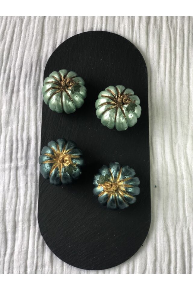 Balkabağı Dekor 4 Adet Kombin Renkli Beton Kabak Obje Biblo Süs Dekorasyon