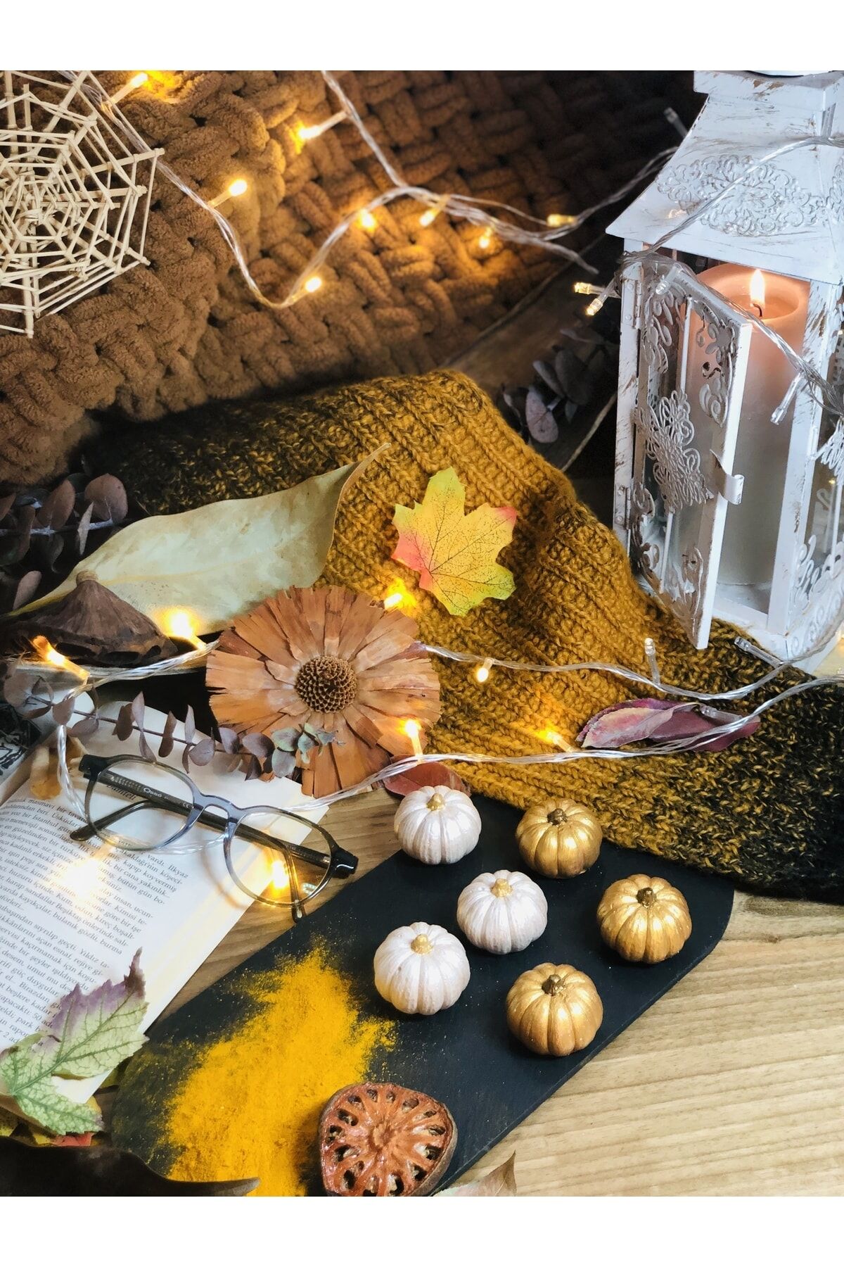 Balkabağı Dekor 6 Adet Karma Renk Beton Kabak Obje Biblo Süs Dekorasyon