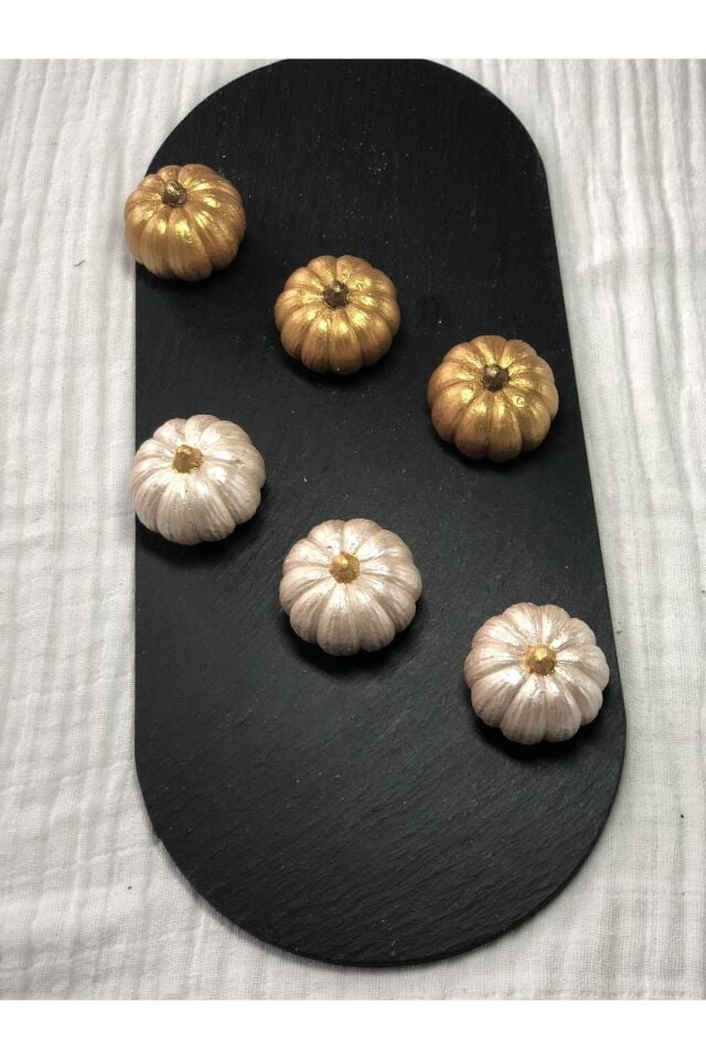 Balkabağı Dekor 6 Adet Karma Renk Beton Kabak Obje Biblo Süs Dekorasyon