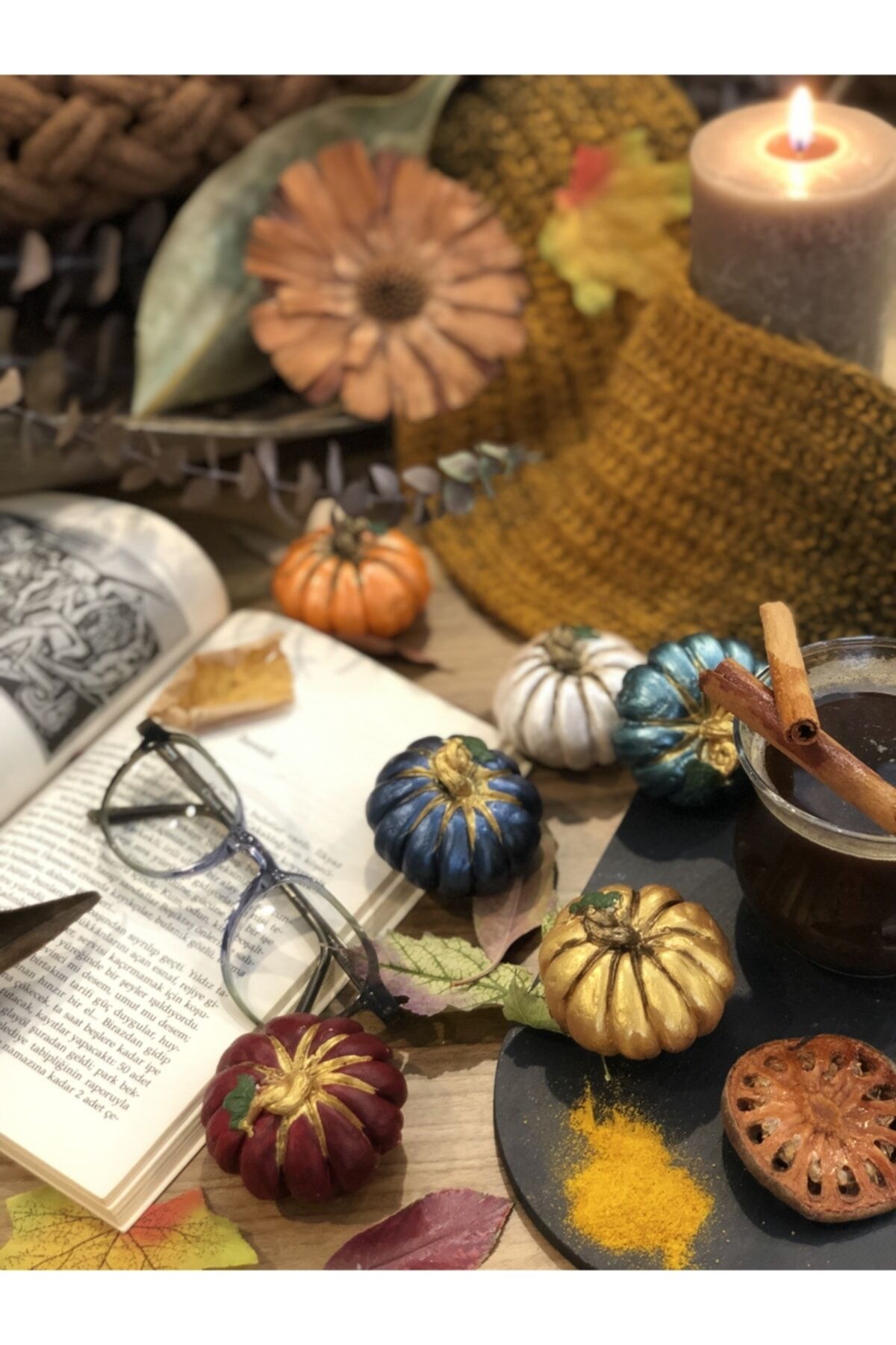 Balkabağı Dekor 6 Adet Kombin Renkli Beton Kabak Obje Biblo Süs Dekorasyon