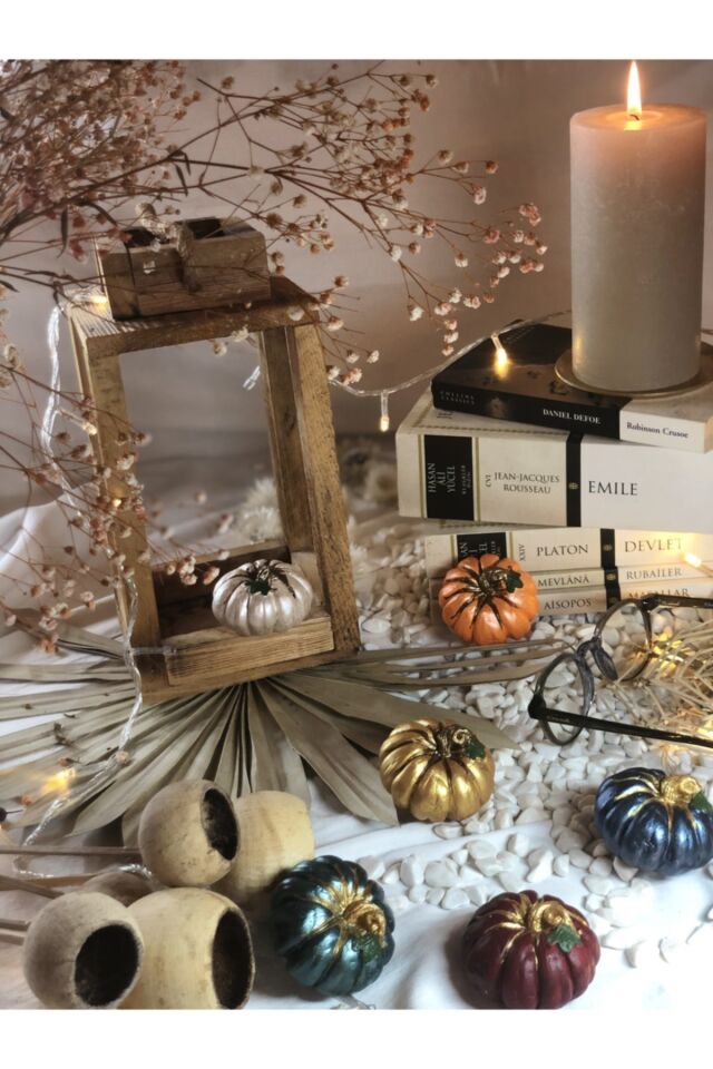 Balkabağı Dekor 6 Adet Kombin Renkli Beton Kabak Obje Biblo Süs Dekorasyon