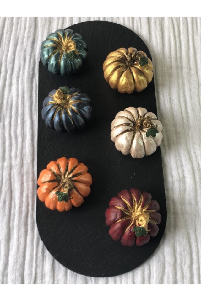 Balkabağı Dekor 6 Adet Kombin Renkli Beton Kabak Obje Biblo Süs Dekorasyon