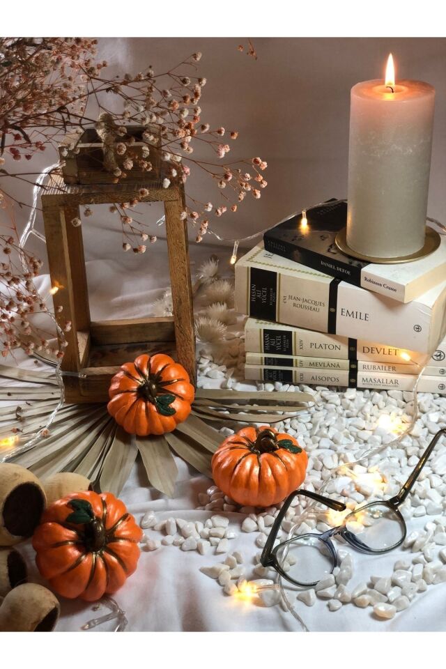 Balkabağı Dekor Set 3'lü Set Halloween Biblo Dekoratif Kabak Obje