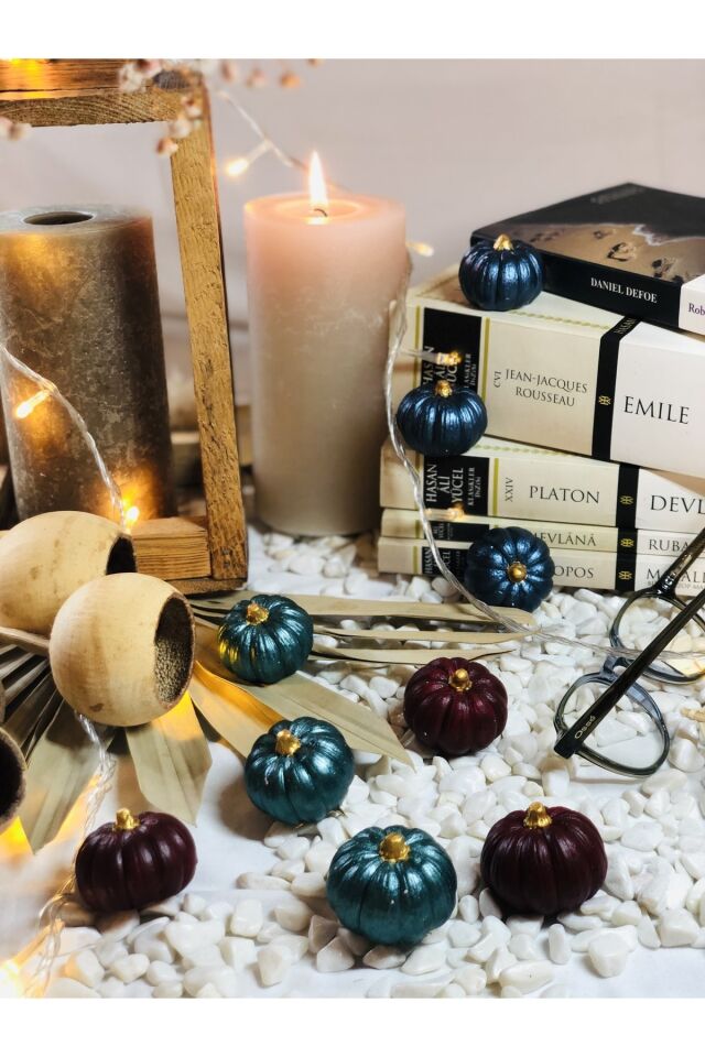 Balkabağı Dekor 9 Adet Beton Kabak Obje Biblo Balkabağı Süs Dekorasyon