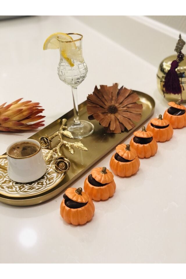 Kahve Yanı Sunumluk Biblo 6 Adet- Kabak Lokumluk 6 Adet Kapaklı Balkabağı Biblo Lokumluk