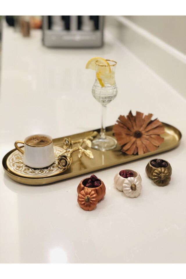 Kahve Yanı Sunumluk Biblo 3 Adet- Kabak Lokumluk 3 Adet Kapaklı Balkabağı Biblo Lokumluk