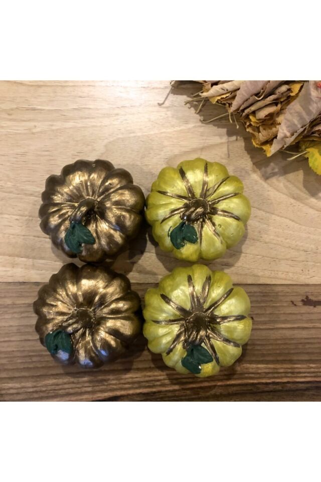 Balkabağı Dekor 4'lü Set Beton Kabak Obje Kabak Renkli Biblo Balkabağı Süs Ev Dekorasyon