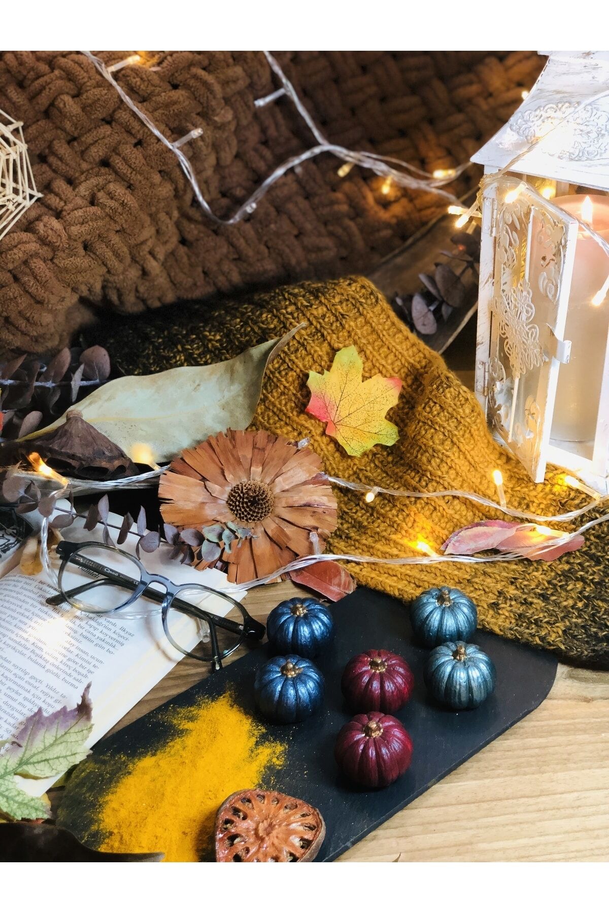 Balkabağı Dekor 6 Adet Beton Kabak Obje Biblo Balkabağı Süs Dekorasyon