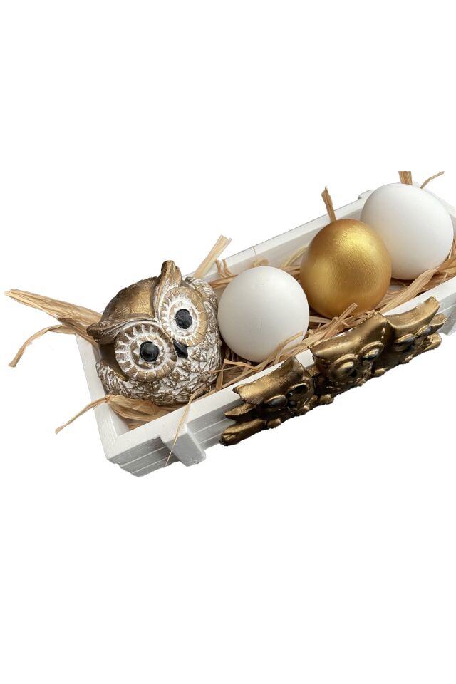 Baykuş Dekor Set Kasa Set Biblo Dekoratif Yumurta Obje