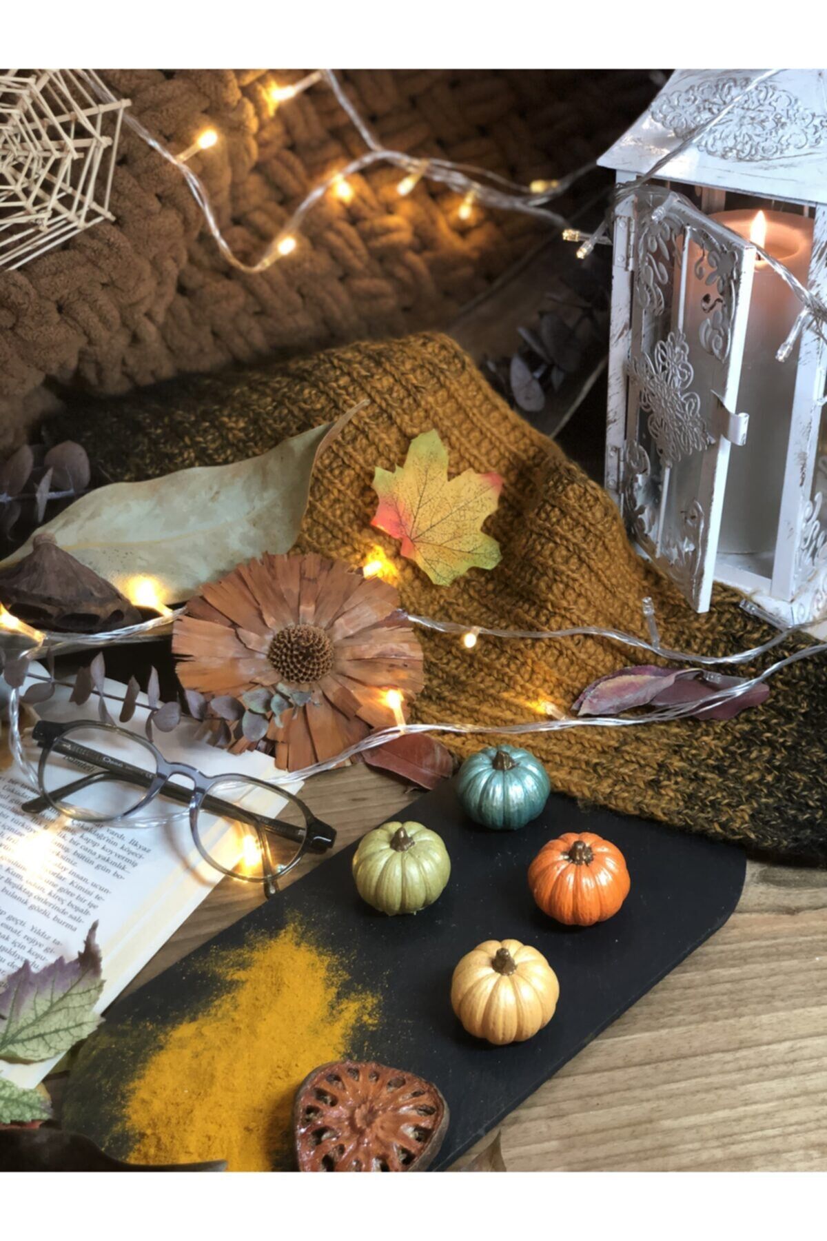 Balkabağı Dekor 4 'lü Kombin Set Beton Kabak Obje Biblo Balkabağı Süs Dekorasyon