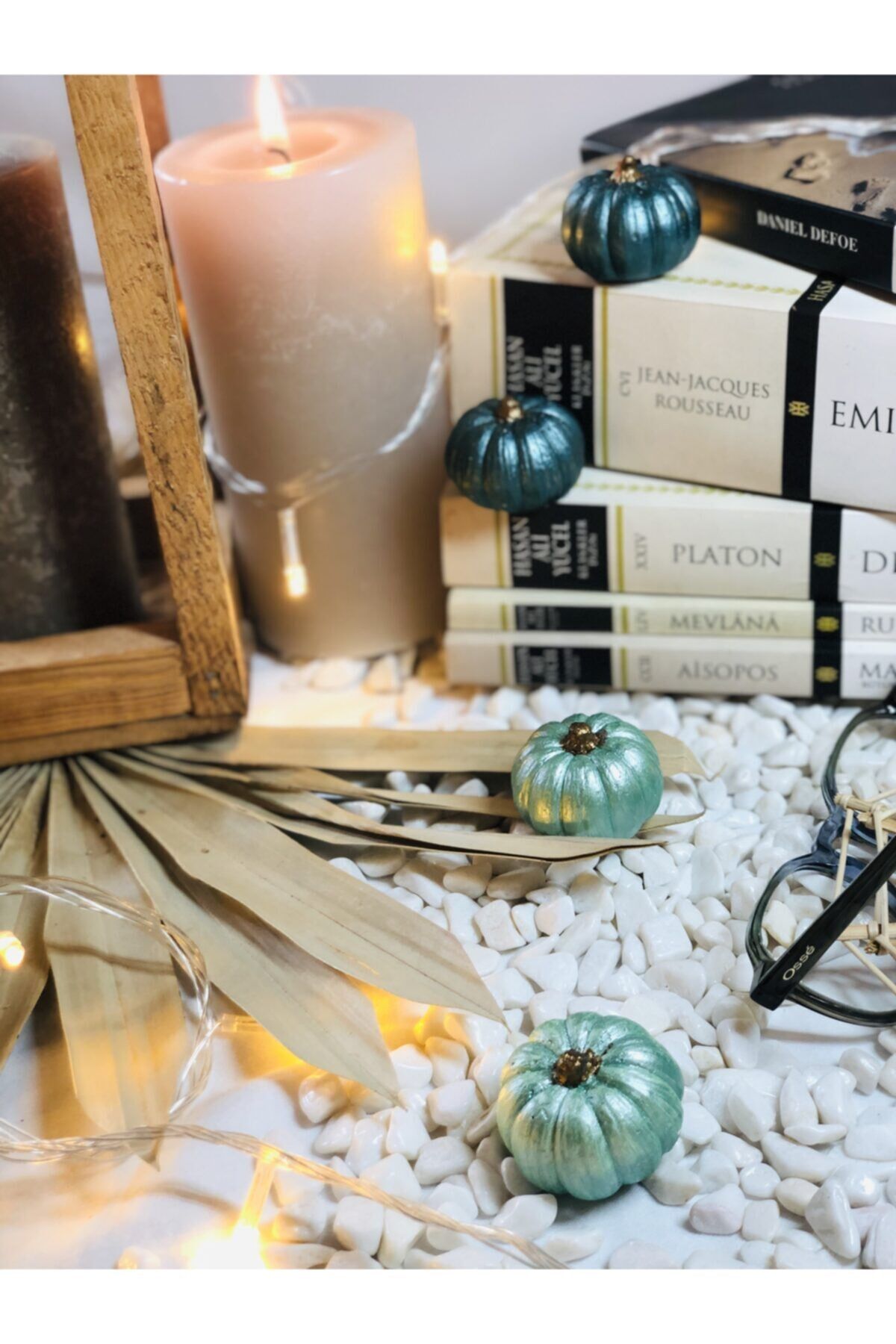 Kabak Biblo 4 Lü Set Yeşil Kombin Balkabağı Dekor Beton Obje Biblo Süs Dekorasyon