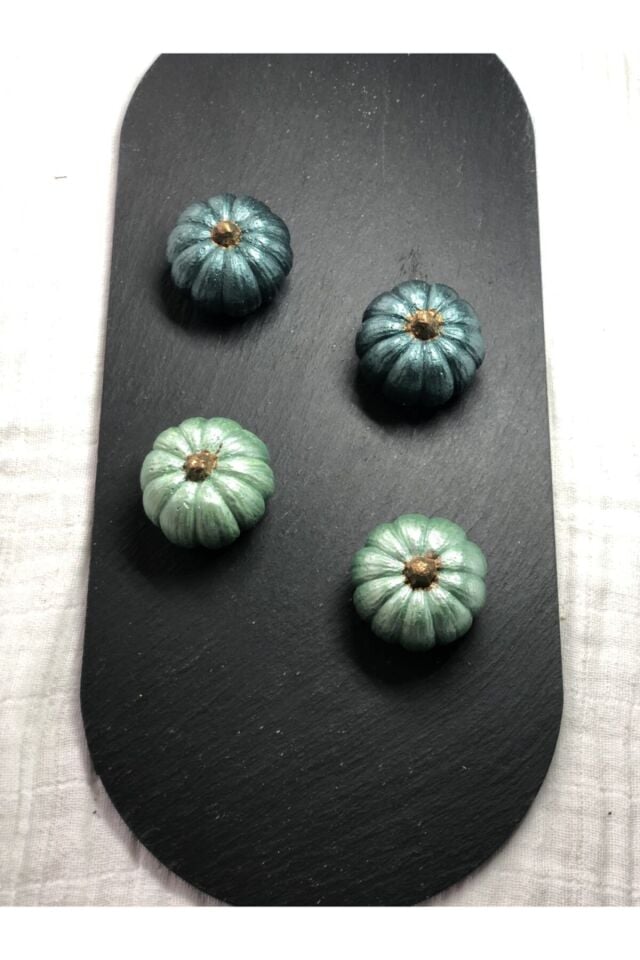 Kabak Biblo 4 Lü Set Yeşil Kombin Balkabağı Dekor Beton Obje Biblo Süs Dekorasyon